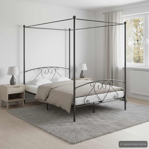 vidaXL Bed Frame Gray Metal 63 x 79 in Bed Frame Rectangular