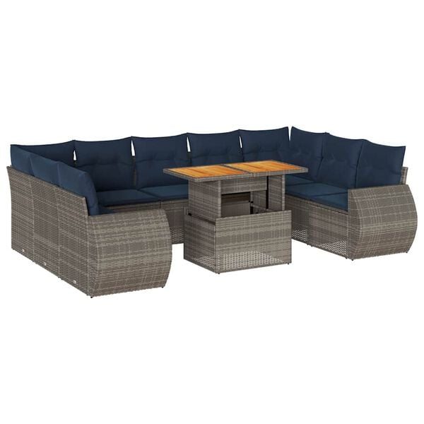 vidaXL 10 Piece Patio Sofa Set with Cushions Gray Poly Rattan