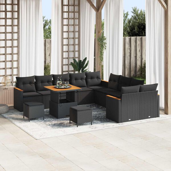 vidaXL Garden Sofa Set 13 pcs Black Poly Rattan