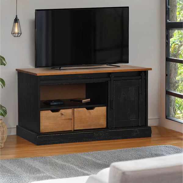 vidaXL TV Cabinet Black Solid pine wood, metal 43.3 x 15.7 x 23.6 in