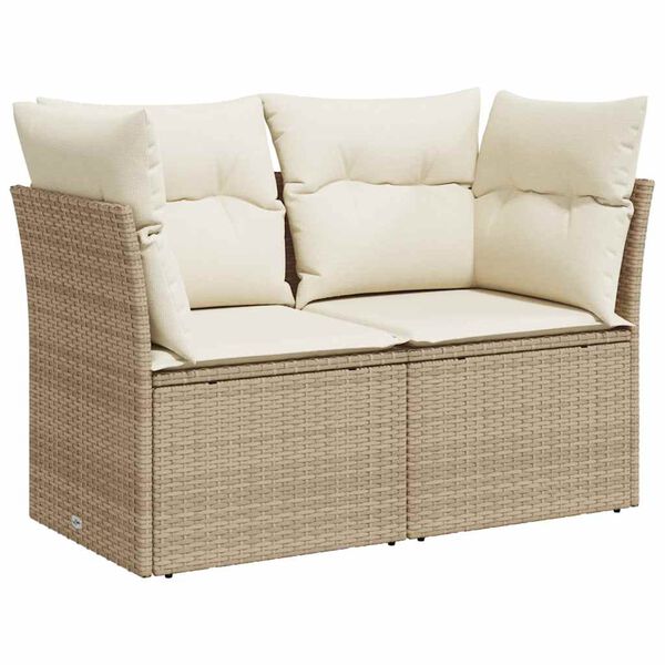 vidaXL Garden Sofa Beige PE Rattan, Powder-Coated Steel 2-Seater Modular
