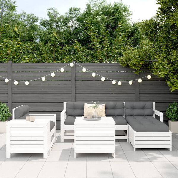vidaXL Garden Sofa Set White Solid pine wood Modular Garden Sofa Set