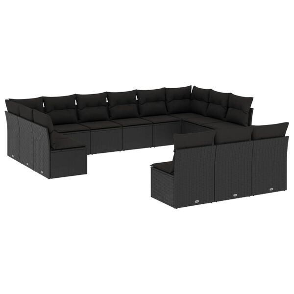 vidaXL Garden Sofa Set Black PE rattan, Powder-coated steel, Polyester