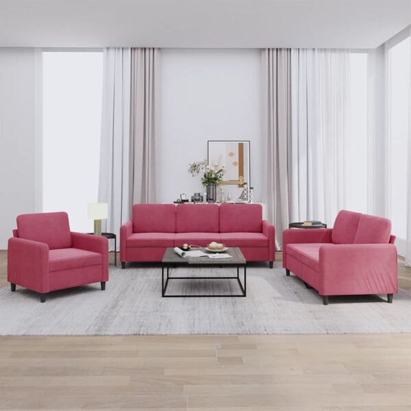 vidaXL Sofa Set Wine red Velvet (100% polyester), metal, textilene, plywood