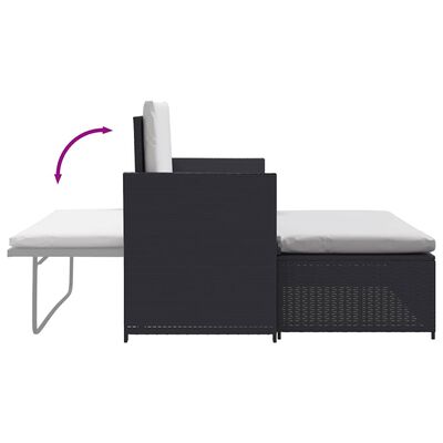 Side view of a modular outdoor sofa with a detachable table insert and cushions.