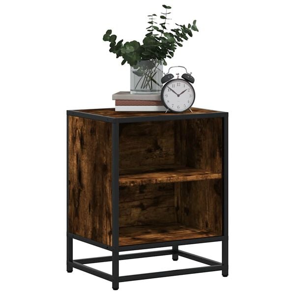 vidaXL Bedside Cabinet Smoked oak Engineered wood, metal 15.7x12.2x19.7 in