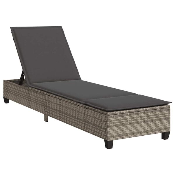 vidaXL Sun Lounger with Cushions Grey 55x200x25,5cm Poly Rattan