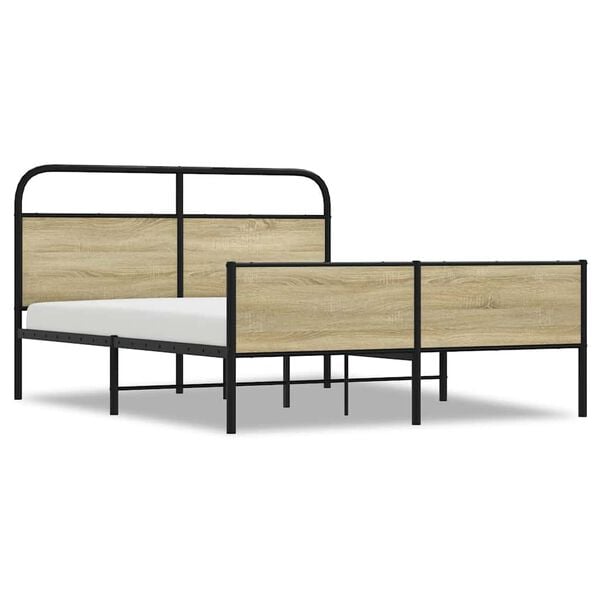 vidaXL Bed Frame Sonoma Oak Steel, Engineered wood King Size Bed Frame