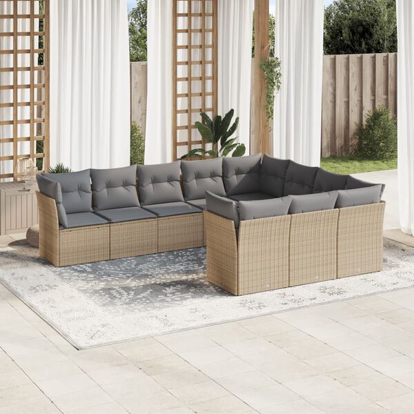 vidaXL Garden Sofa Set Beige PE Rattan, Powder-Coated Steel, Polyester