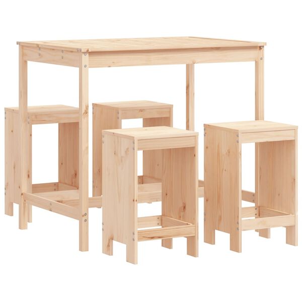 vidaXL Garden Bar Set Natural wood Solid pine wood Bar set for 4