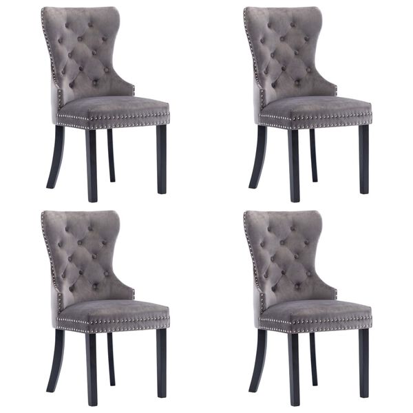vidaXL Dining Chair Set of 4 Grey Velvet, solid rubber wood Standard