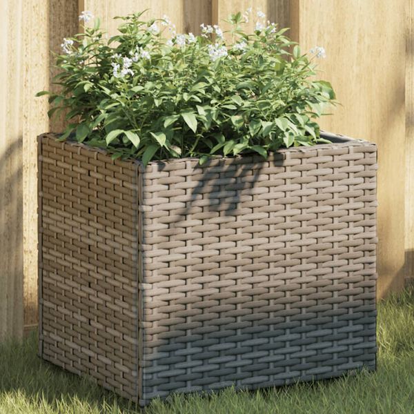 vidaXL Garden Planter Grey Powder-coated steel, PE rattan
