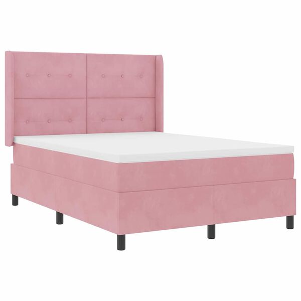 vidaXL Box Spring Bed with Headboard Pink 55.1" x 74.8" Velvet