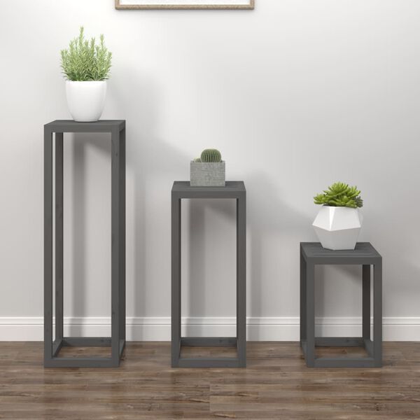 vidaXL Plant Stand Set Set of 3 Grey Solid pine wood