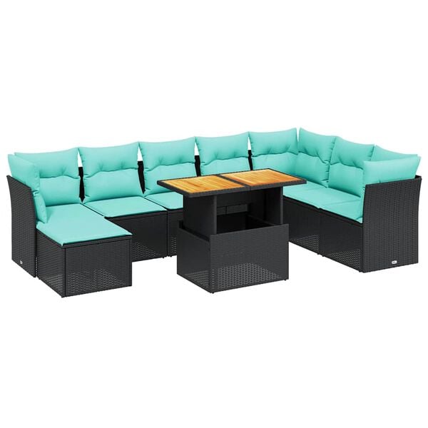 vidaXL 9 Piece Patio Sofa Set with Cushions Black Poly Rattan