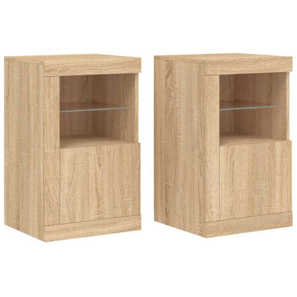 vidaXL Side Cabinet Set of 2 Sonoma oak Engineered wood, glass Medium