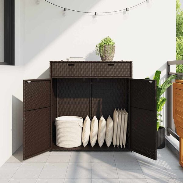 vidaXL Garden Storage Cabinet Brown PE rattan Large