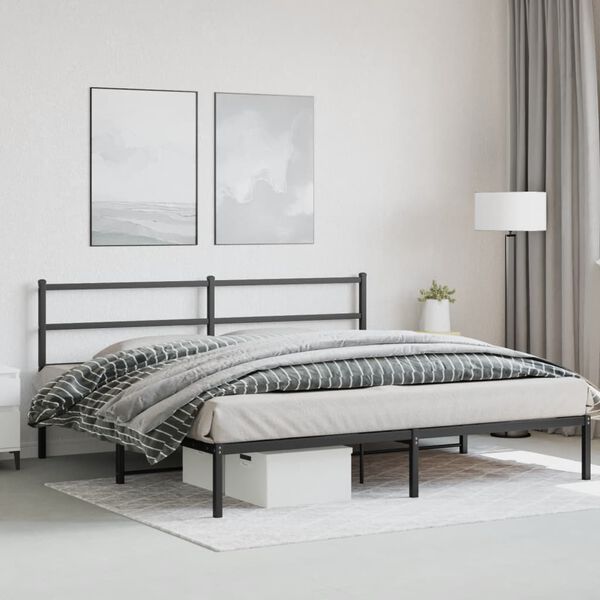 vidaXL Bed Frame Black Powder-Coated Steel King Metal Bed Frame