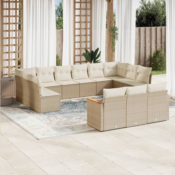 vidaXL Garden Sofa Set Beige PE Rattan, Powder-Coated Steel, 100% Polyester
