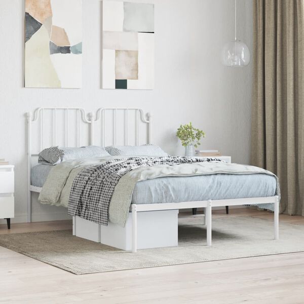 vidaXL Bed Frame White Powder-Coated Steel Double Bed Frame