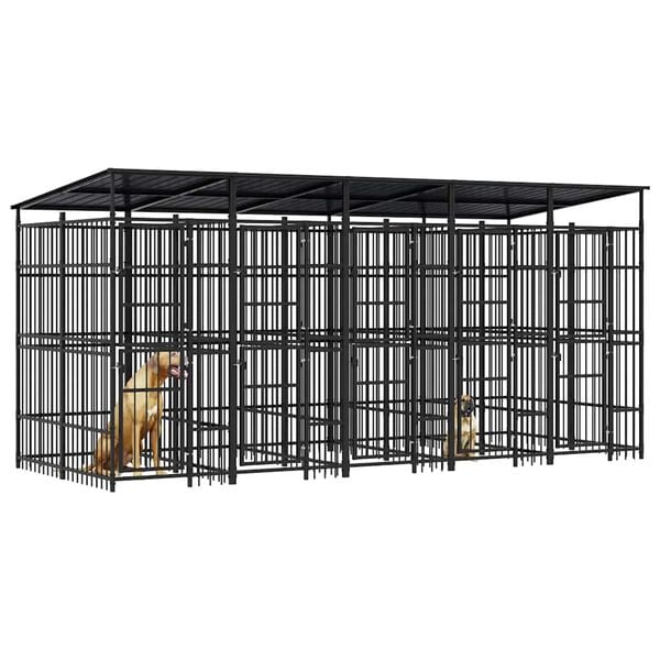 vidaXL Dog Kennel Black Powder-coated steel Large Dog Kennel