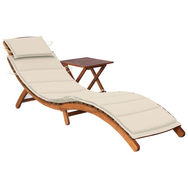 vidaXL Sunlounger With Table Cream, Wood Solid acacia wood, 100% polyester