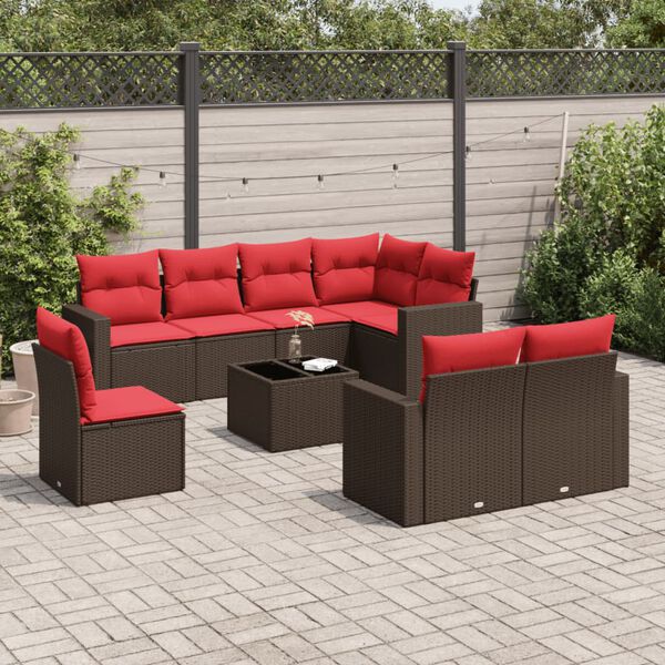 vidaXL 9 Piece Patio Sofa Set with Cushions Brown Poly Rattan