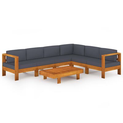 vidaXL 7 Piece Patio Lounge Set with Dark Gray Cushions Acacia Wood