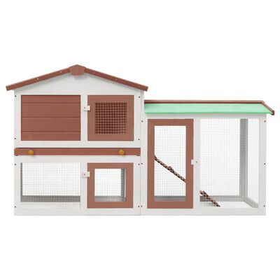 vidaXL Outdoor Large Rabbit Hutch Brown and White 57.1"x17.7"x33.1" Wood