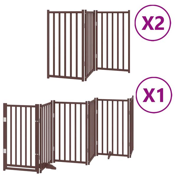 vidaXL Dog Gate Set of 12 Brown Poplar wood 12 panels Foldable