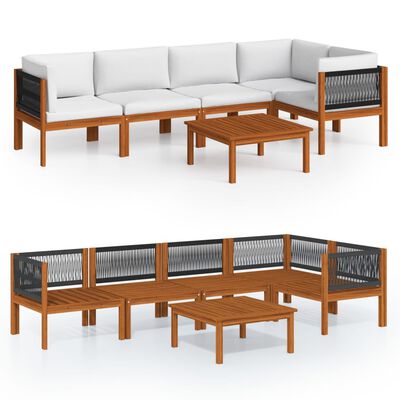 vidaXL 6 Piece Patio Lounge Set with Cushions Cream Solid Acacia Wood