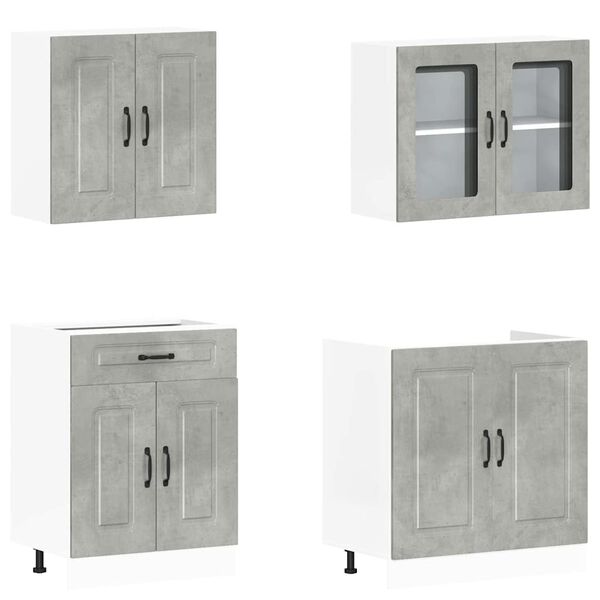 vidaXL Kitchen Cabinet Set Concrete grey Engineered wood and glass