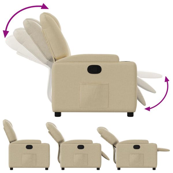 vidaXL Recliner Chair Cream Fabric Medium Adjustable Armrests