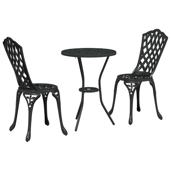vidaXL Garden Bistro Set 3 pcs Black Aluminium