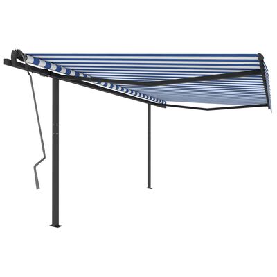 vidaXL Manual Retractable Awning with Posts 13.1'x9.8' Blue and White