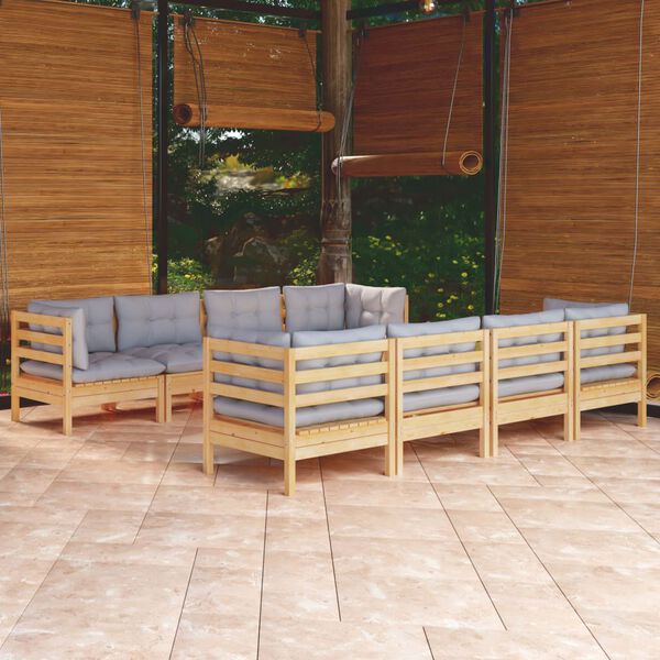 vidaXL Garden Lounge Set Grey, Natural Wood Solid Pinewood, 100% Polyester