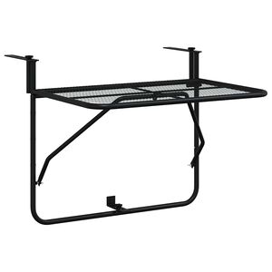 vidaXL Balcony Table Black Steel Medium Foldable Balcony Table