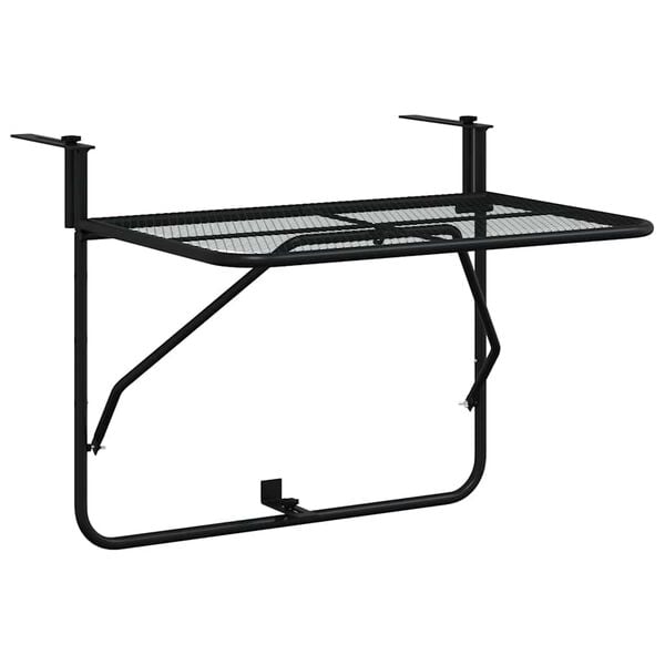 vidaXL Balcony Table Black Steel Medium Foldable Balcony Table