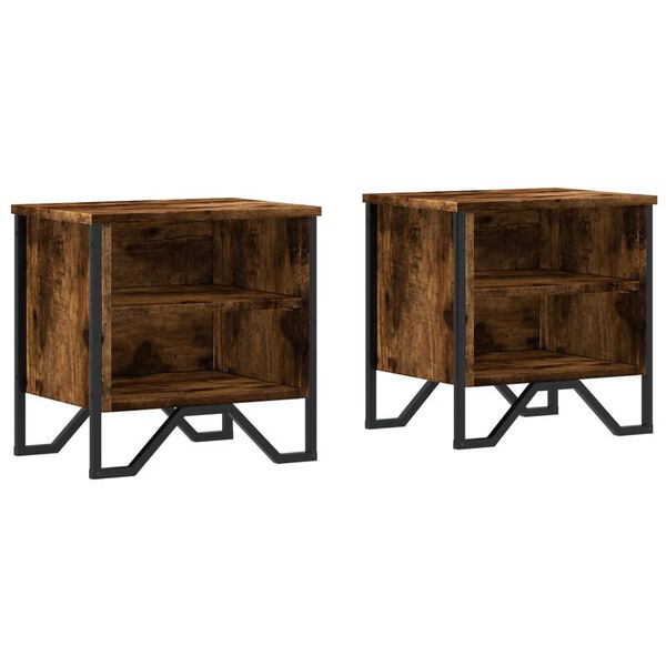 vidaXL Bedside Cabinet Set of 2 Smoked oak Engineered wood, metal Medium