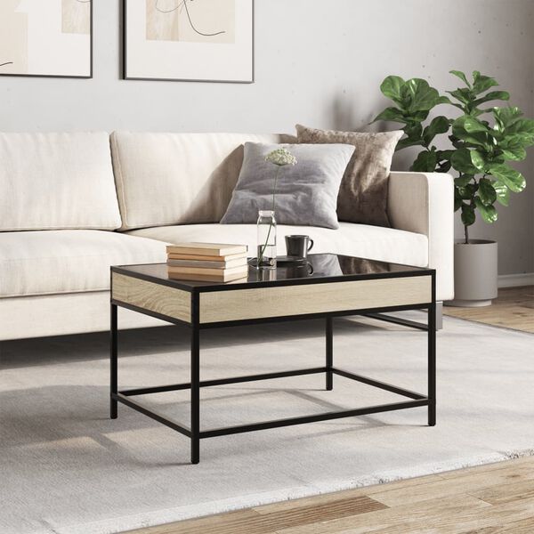 vidaXL Coffee Table Sonoma oak Engineered wood, glass 27.6 x 19.7 in