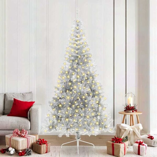 vidaXL Artificial Pre-lit Christmas Tree Silver 82.7" PET