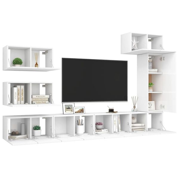 vidaXL 8 Piece TV Stand Set White Engineered Wood