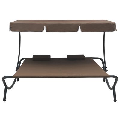 vidaXL Patio Lounge Bed with Canopy and Pillows Brown