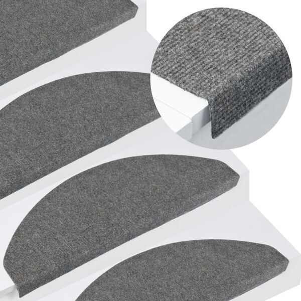 vidaXL Stair Mat Set of 15 Grey Needle felt fabric (95% PES, 5% PP)