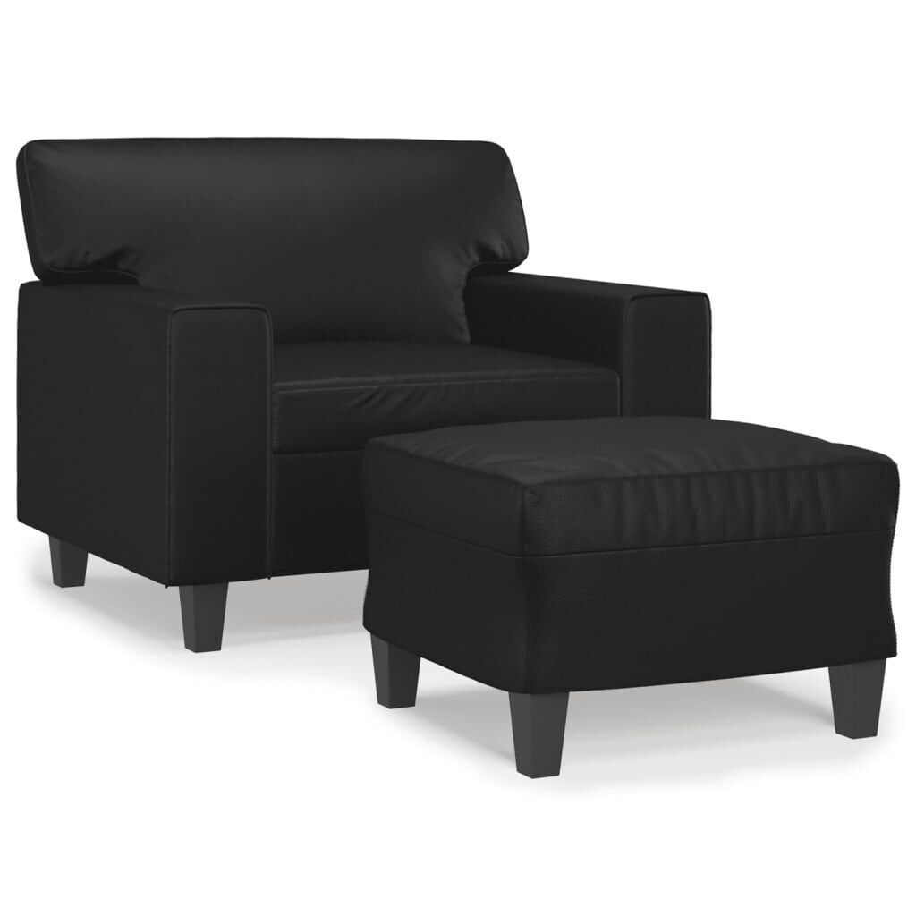 vidaXL Sofa Chair with Footstool Black Faux Leather