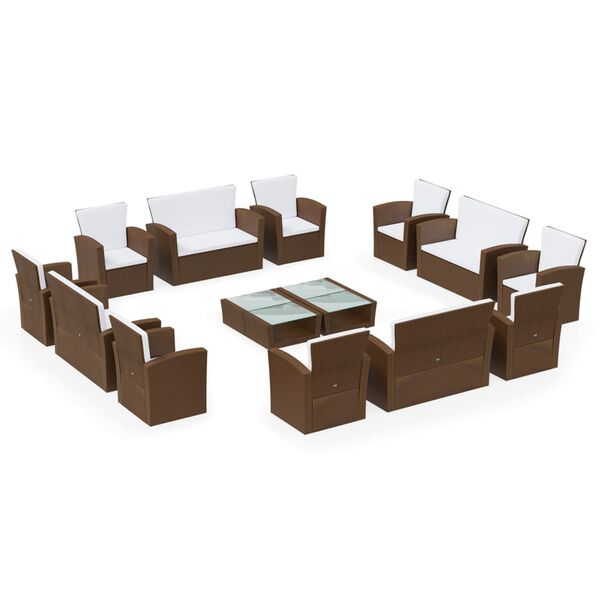 vidaXL Garden Lounge Set Brown Powder-coated steel, PE rattan, glass