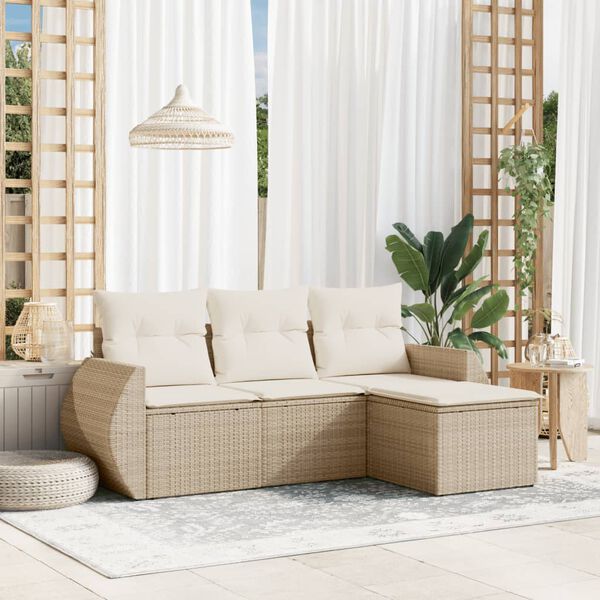 vidaXL Garden Sofa Set Beige PE rattan Standard Modular