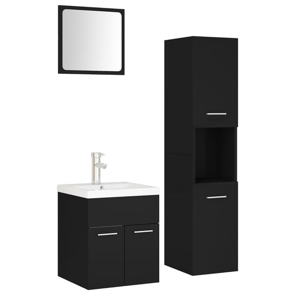 vidaXL Bathroom Furniture Set Black, White Engineered wood, Ceramic, Acrylic