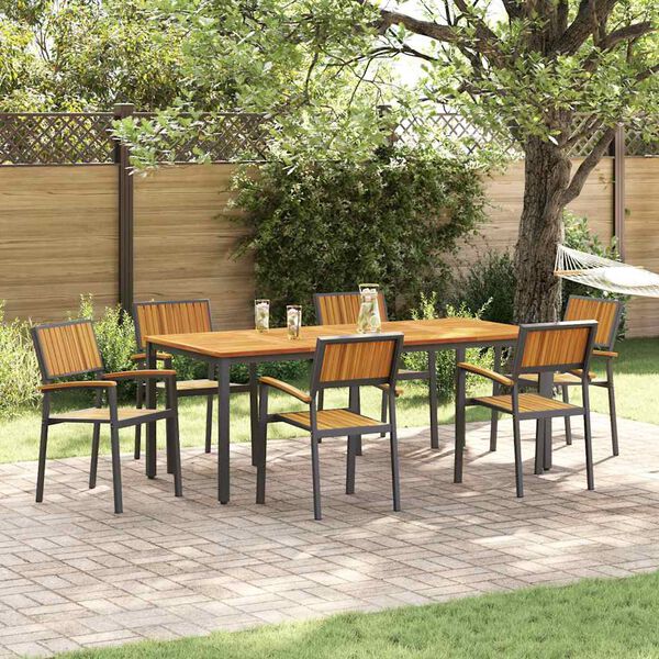 vidaXL Garden Dining Set 7 pcs Black Solid Acacia Wood
