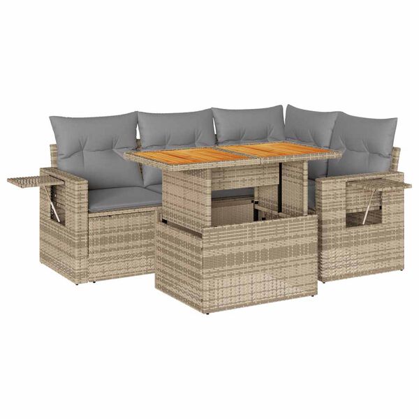 vidaXL Garden Sofa Set Beige PE rattan, powder-coated steel, acacia wood